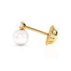 3mm Pearl Drop Clear CZ Stud Earrings - Solid 14K Gold, Screw Back, for Babies & Children