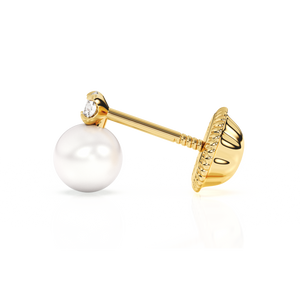 3mm Pearl Drop Clear CZ Stud Earrings - Solid 14K Gold, Screw Back, for Babies & Children