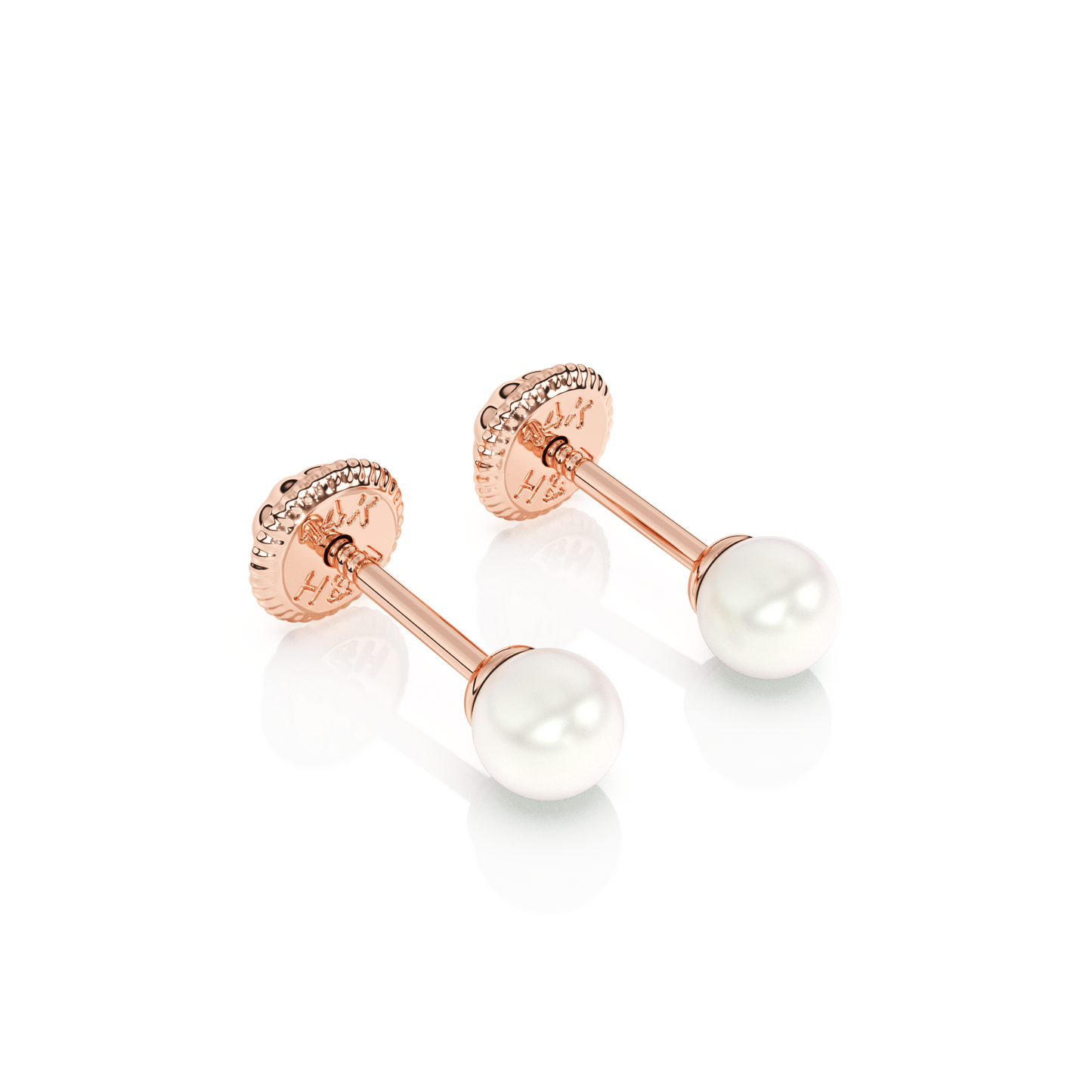3mm Pearl Stud Earrings - Solid 14K Rose Gold, Screw Back, for Babies & Children
