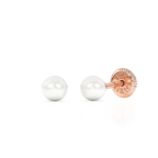 3mm Pearl Stud Earrings - Solid 14K Rose Gold, Screw Back, for Babies & Children