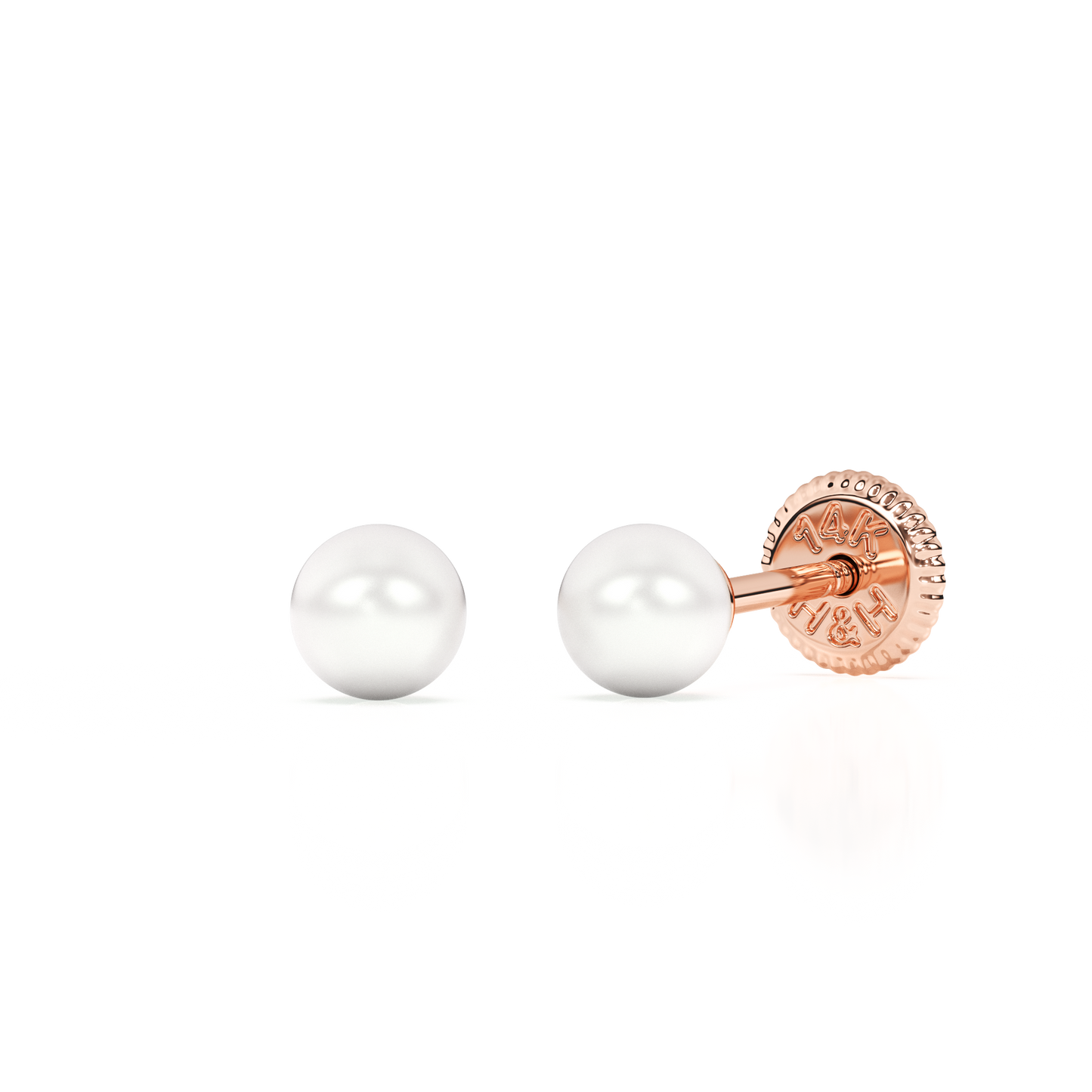 3mm Pearl Stud Earrings - Solid 14K Rose Gold, Screw Back, for Babies & Children