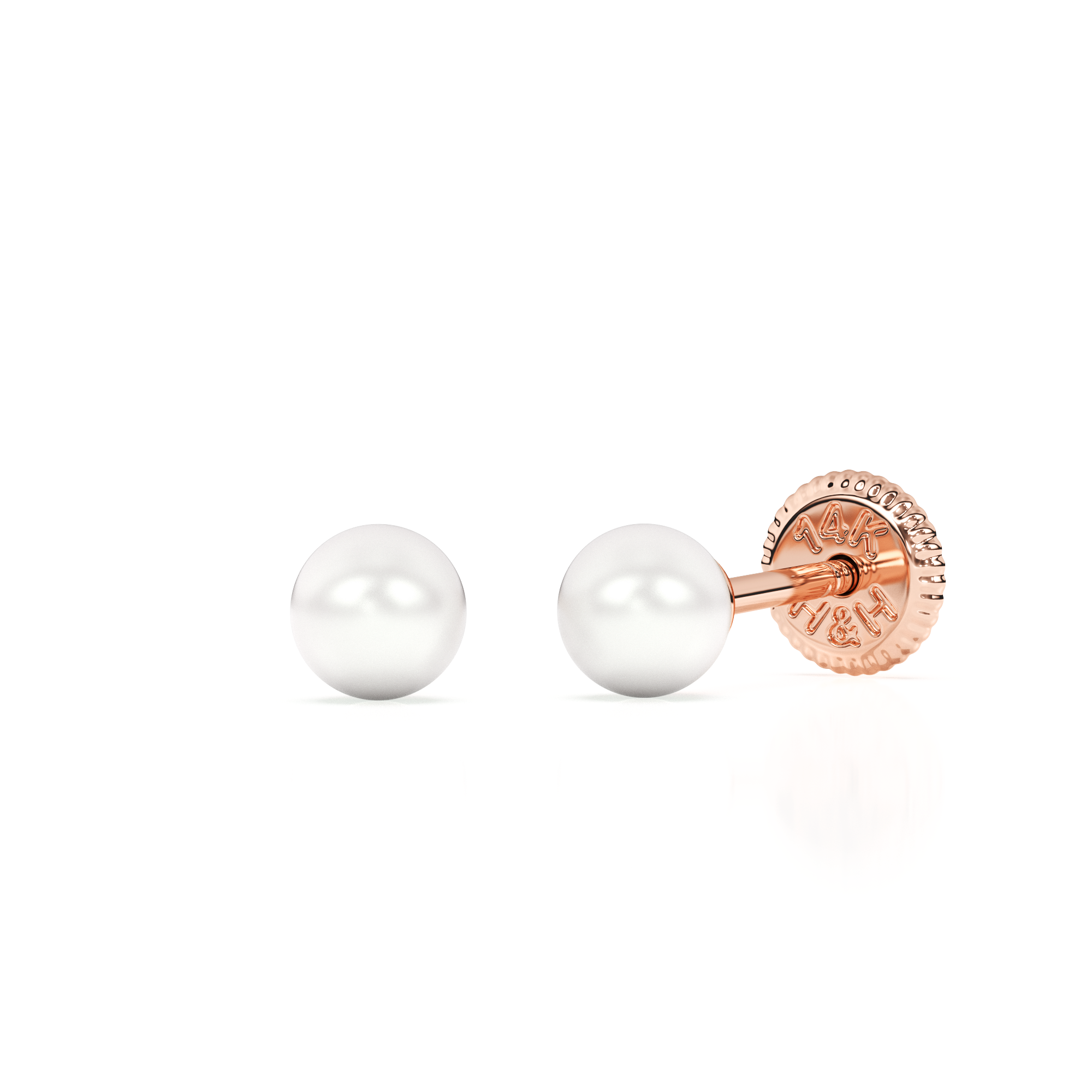 3mm Pearl Stud Earrings - Solid 14K Rose Gold, Screw Back, for Babies & Children