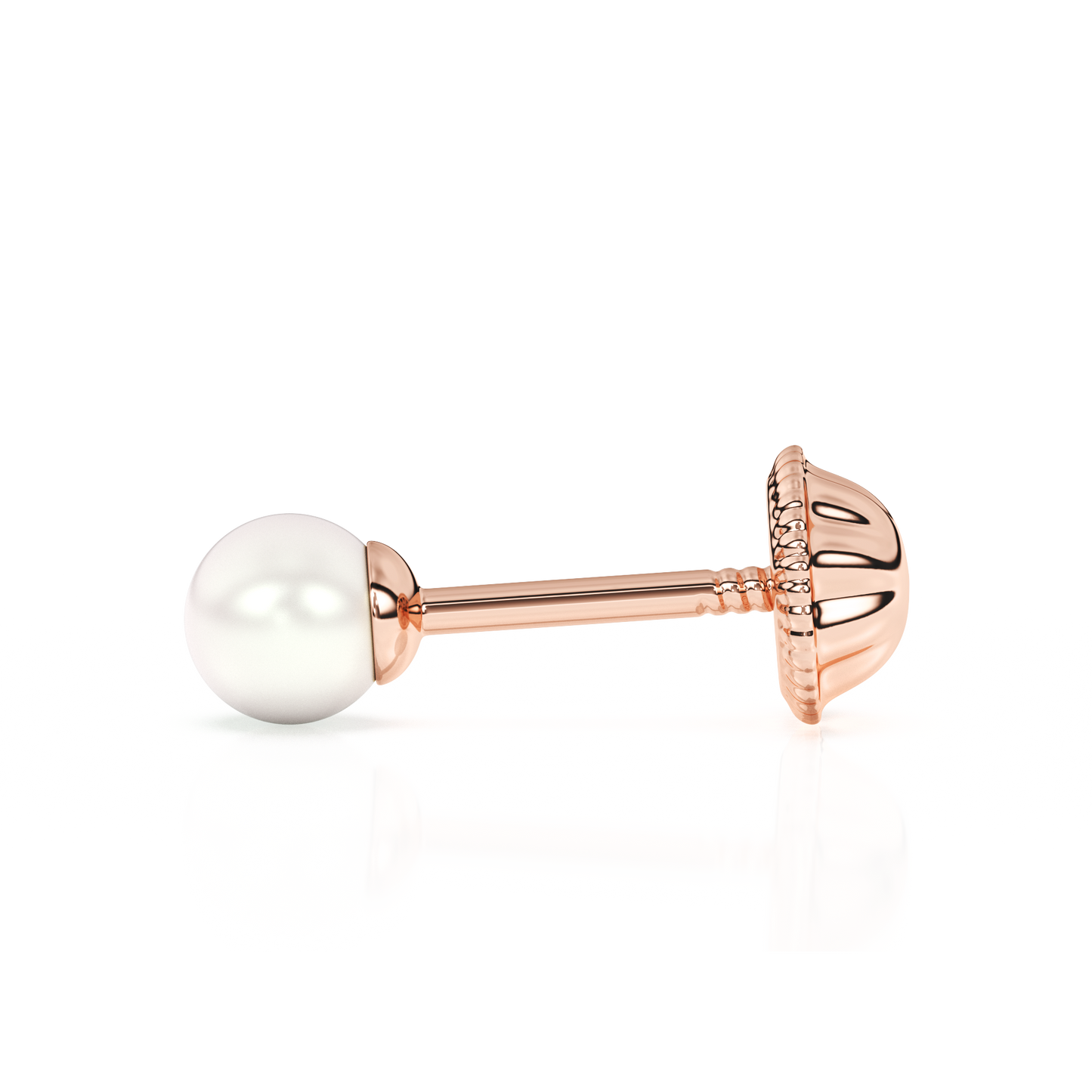 3mm Pearl Stud Earrings - Solid 14K Rose Gold, Screw Back, for Babies & Children