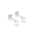 3mm Pearl Stud Earrings - Solid 14K White Gold, Screw Back, for Babies & Children