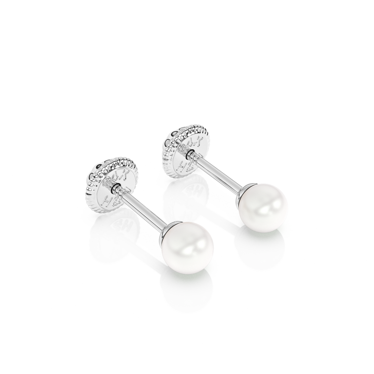 3mm Pearl Stud Earrings - Solid 14K White Gold, Screw Back, for Babies & Children