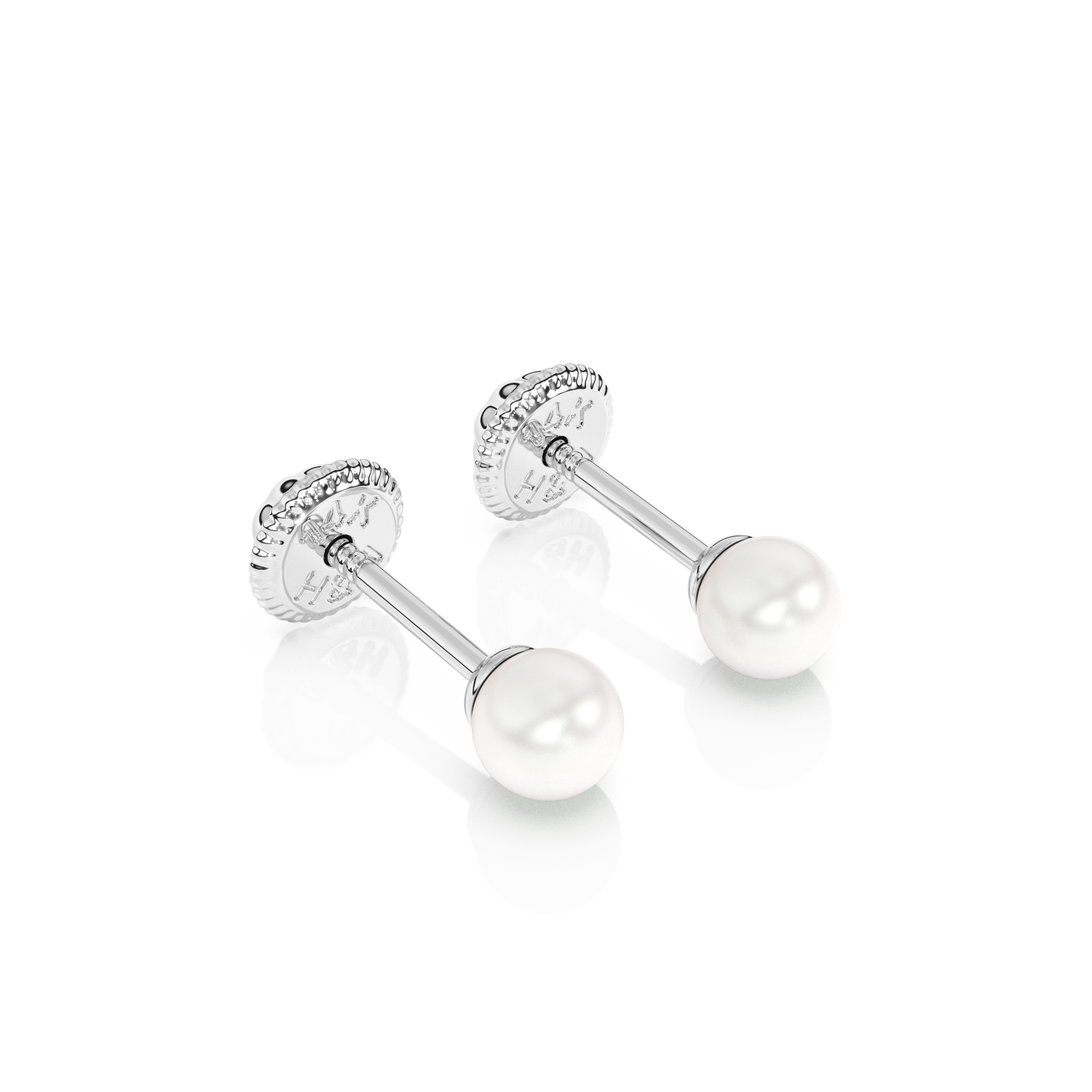 3mm Pearl Stud Earrings - Solid 14K White Gold, Screw Back, for Babies & Children