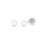3mm Pearl Stud Earrings - Solid 14K White Gold, Screw Back, for Babies & Children
