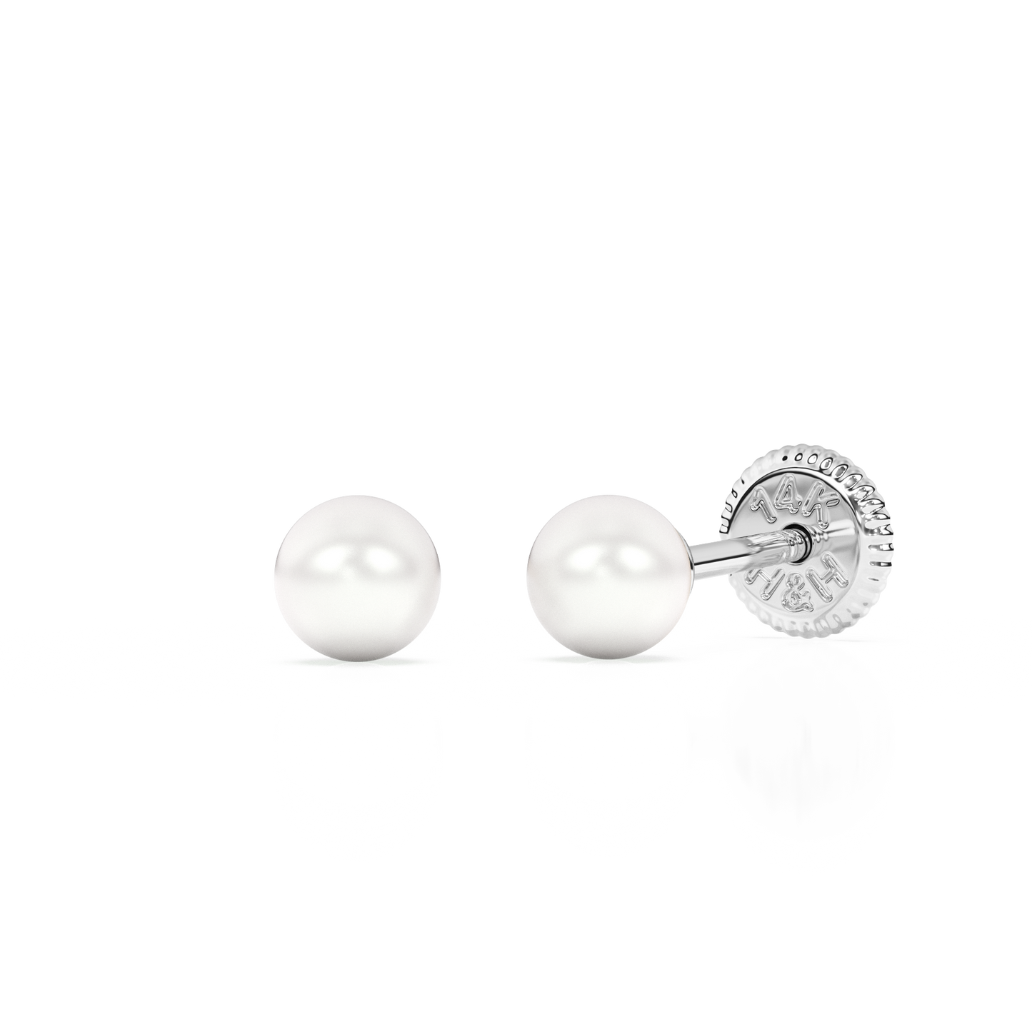 3mm Pearl Stud Earrings - Solid 14K White Gold, Screw Back, for Babies & Children