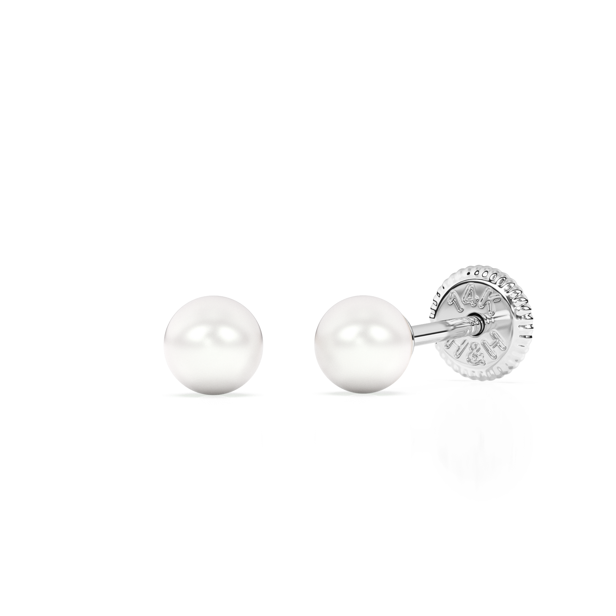 3mm Pearl Stud Earrings - Solid 14K White Gold, Screw Back, for Babies & Children