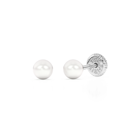 3mm Pearl Stud Earrings - Solid 14K White Gold, Screw Back, for Babies & Children