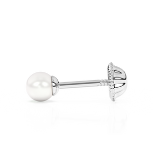 3mm Pearl Stud Earrings - Solid 14K White Gold, Screw Back, for Babies & Children