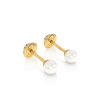 3mm Pearl Stud Earrings - Solid 14K Gold, Screw Back, for Babies & Children