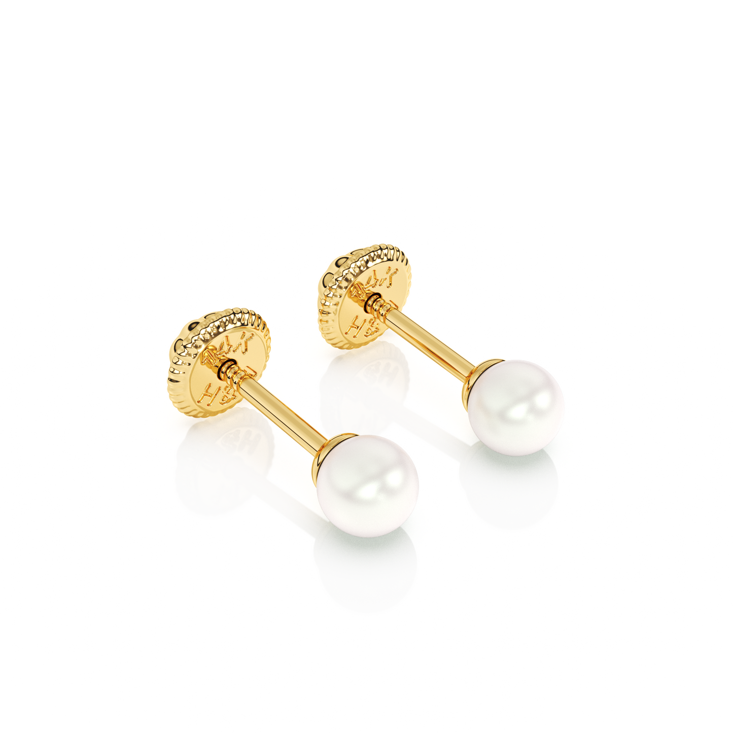 3mm Pearl Stud Earrings - Solid 14K Gold, Screw Back, for Babies & Children