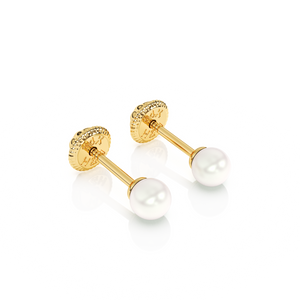 3mm Pearl Stud Earrings - Solid 14K Gold, Screw Back, for Babies & Children