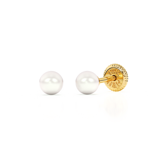 3mm Pearl Stud Earrings - Solid 14K Gold, Screw Back, for Babies & Children