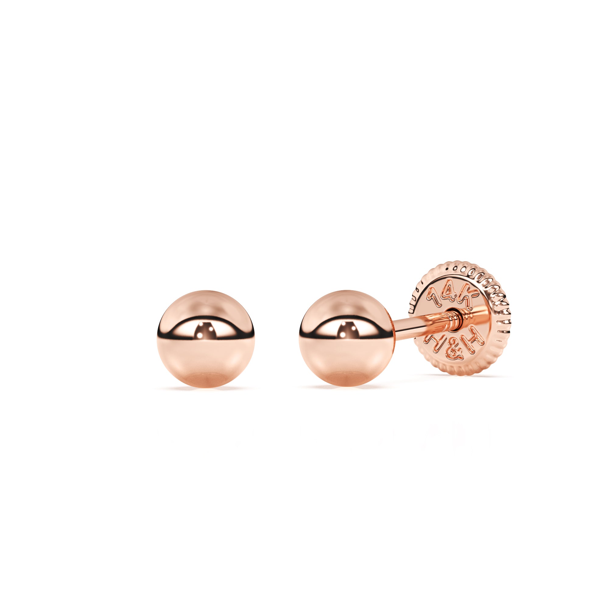 Round stud earrings in rose gold with screwback post.