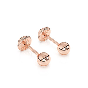 Round stud earrings in rose gold with screwback post.