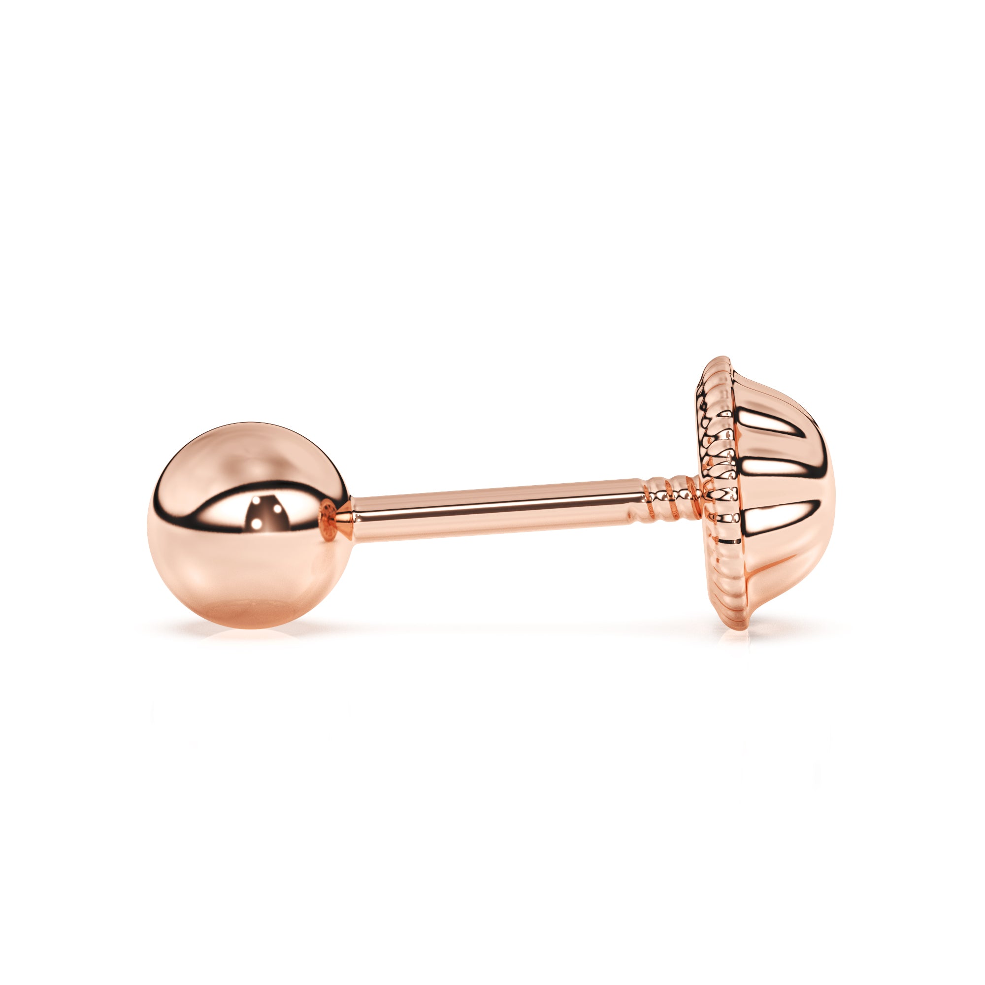 Round stud earrings in rose gold with screwback post.