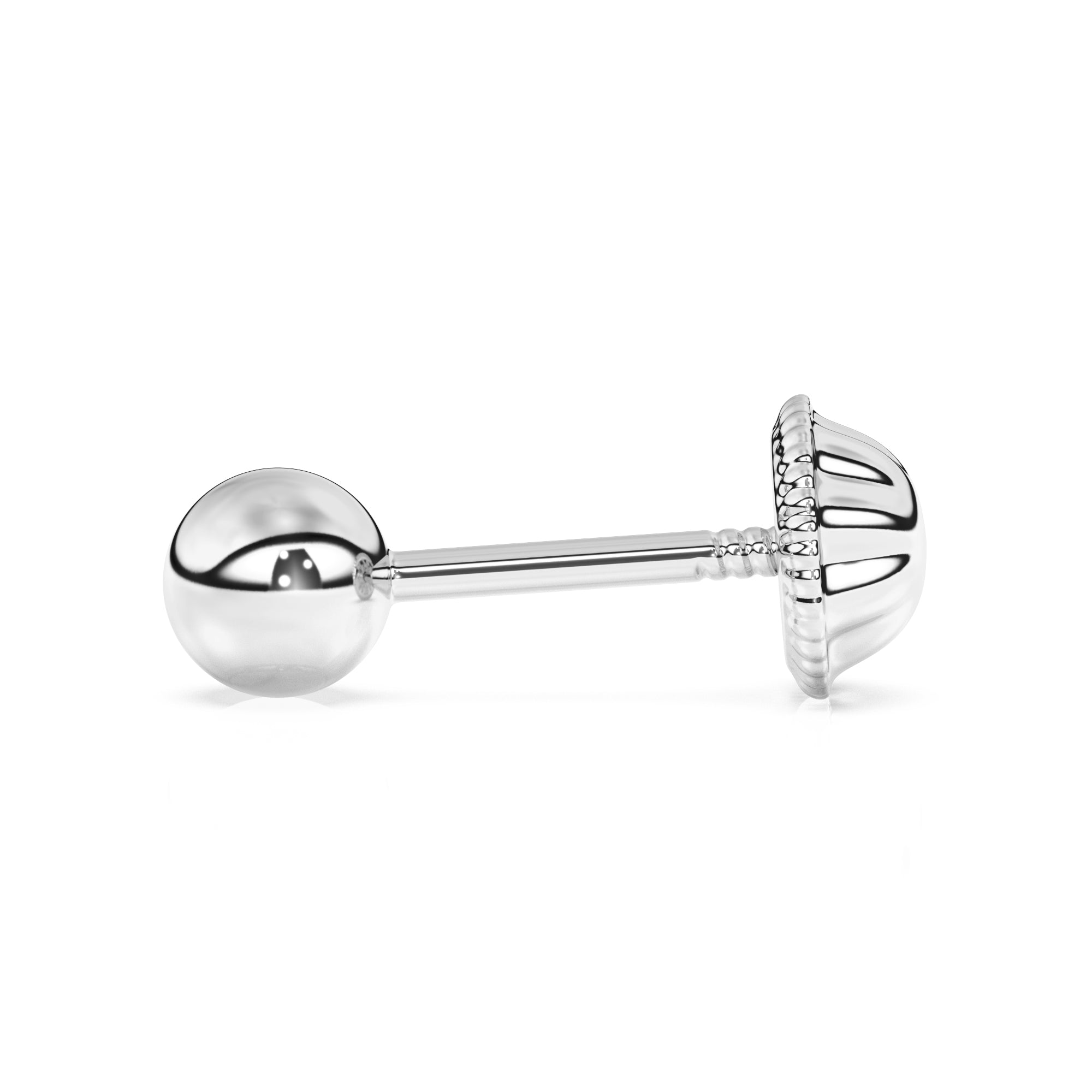 3mm Classic Round Stud Earrings - Solid 14K White Gold, Screw Back, for Babies & Children