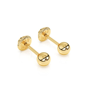 Pendientes clásicos redondos de 3 mm - Oro macizo de 14 quilates, cierre de rosca, para bebés y niños