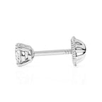 Pendientes de botón con circonita cúbica redonda transparente de 3 mm - Oro blanco macizo de 14 quilates, cierre de rosca, para bebés y niños