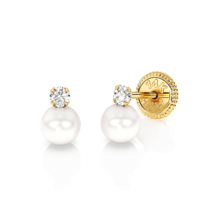 3mm Pearl Drop Clear CZ Stud Earrings5
