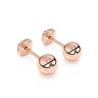 Pendientes clásicos redondos de 4 mm - Oro rosa macizo de 14 quilates, cierre de rosca, para bebés y niños