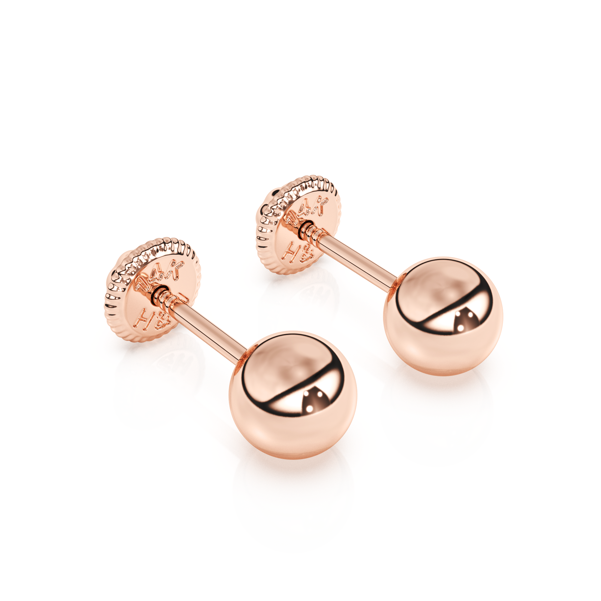 Pendientes clásicos redondos de 4 mm - Oro rosa macizo de 14 quilates, cierre de rosca, para bebés y niños