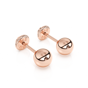 Pendientes clásicos redondos de 4 mm - Oro rosa macizo de 14 quilates, cierre de rosca, para bebés y niños