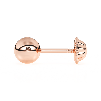 4mm Classic Round Stud Earrings - Solid 14K Rose Gold, Screw Back, for Babies & Children