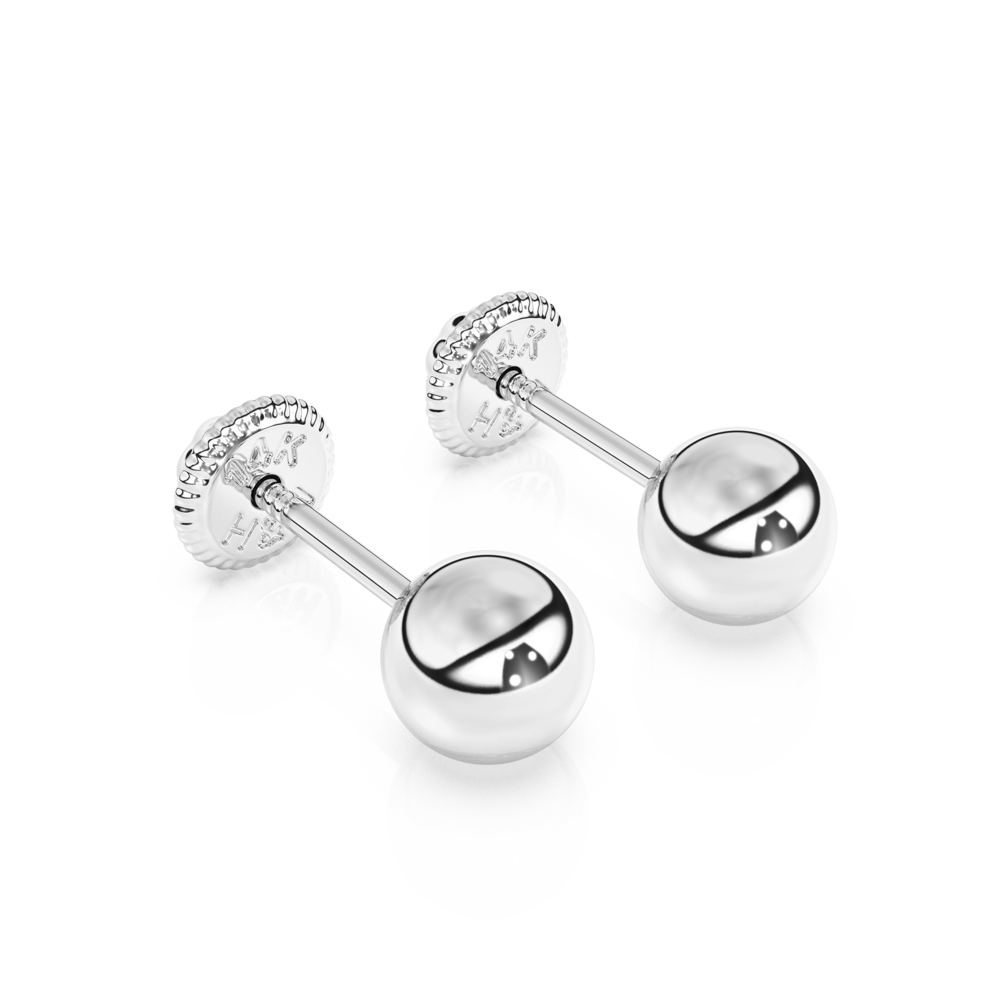 4mm Classic Round Stud Earrings - Solid 14K White Gold, Screw Back, for Babies & Children