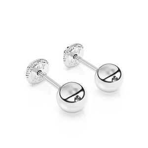 4mm Classic Round Stud Earrings - Solid 14K White Gold, Screw Back, for Babies & Children