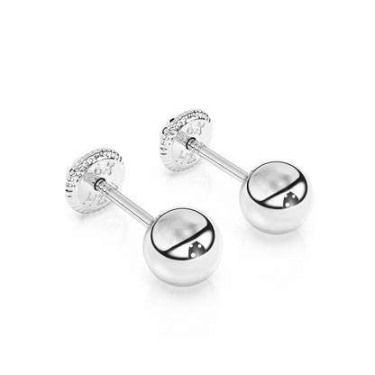 4mm Classic Round Stud Earrings - Solid 14K White Gold, Screw Back, for Babies & Children
