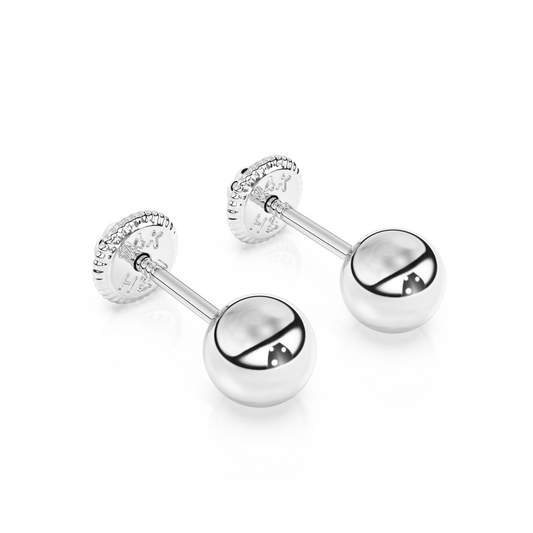 4mm Classic Round Stud Earrings - Solid 14K White Gold, Screw Back, for Babies & Children