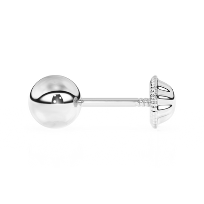 4mm Classic Round Stud Earrings - Solid 14K White Gold, Screw Back, for Babies & Children