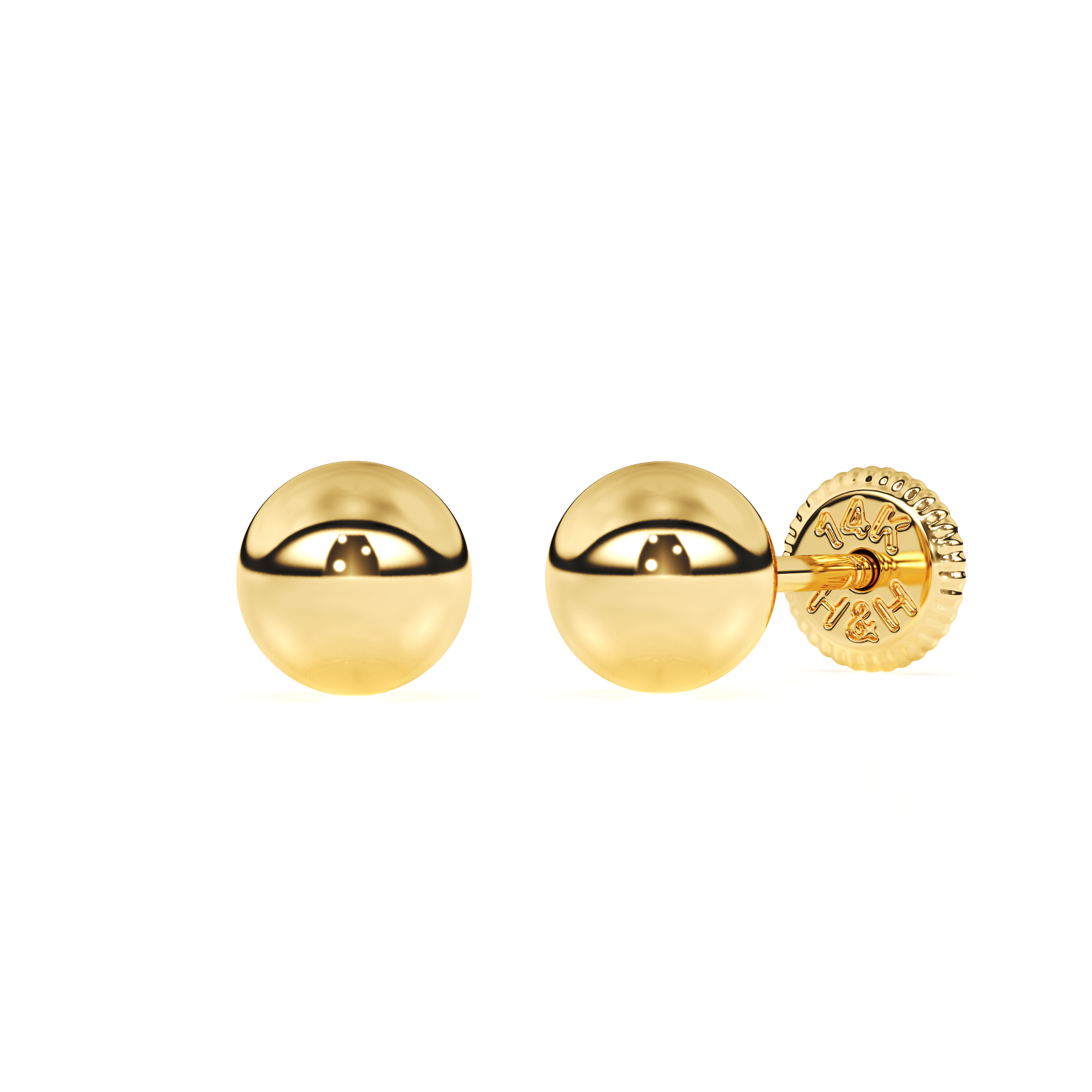 4mm Classic Round Stud Earrings - Solid 14K Gold, Screw Back, for Babies & Children