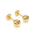 4mm Classic Round Stud Earrings - Solid 14K Gold, Screw Back, for Babies & Children