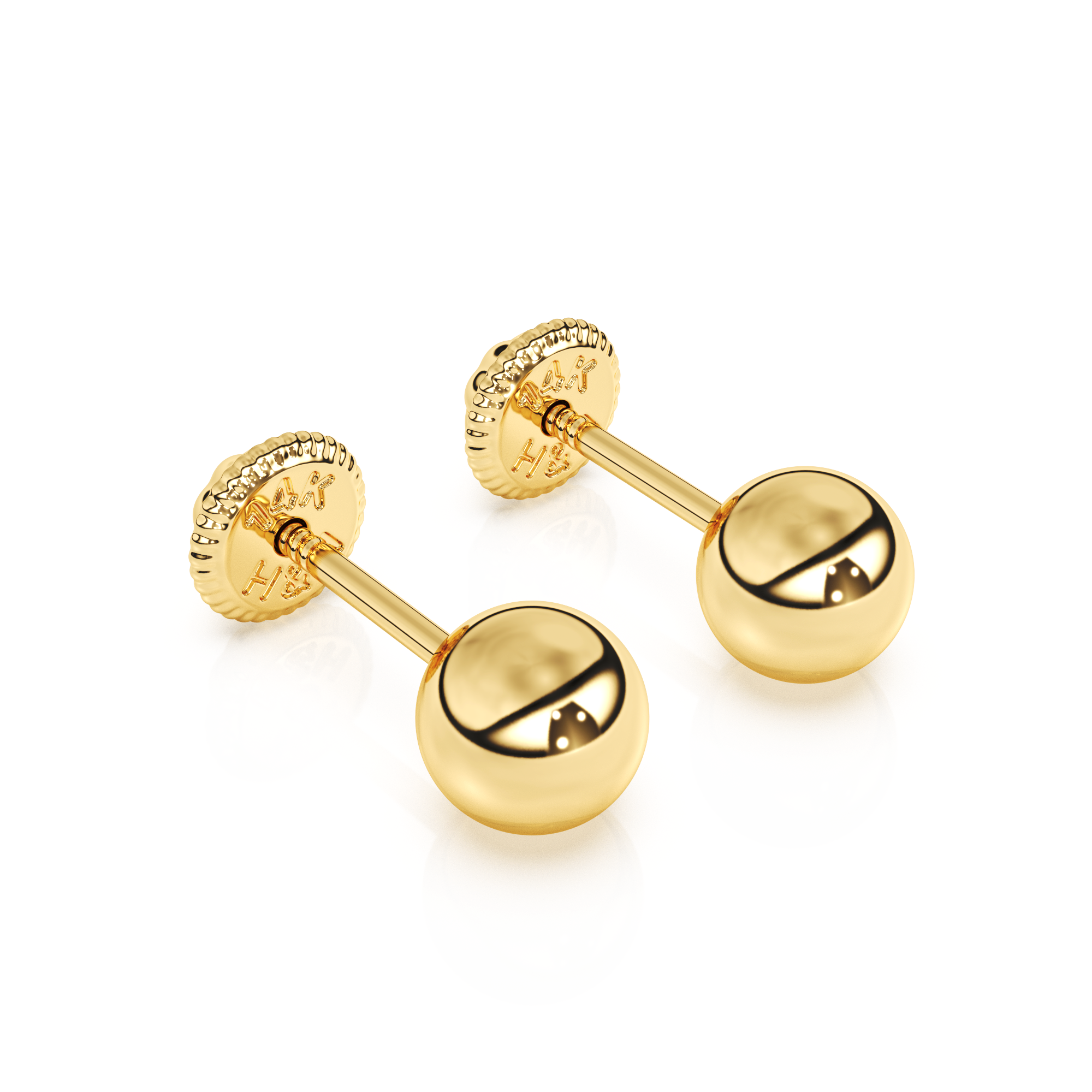 4mm Classic Round Stud Earrings - Solid 14K Gold, Screw Back, for Babies & Children