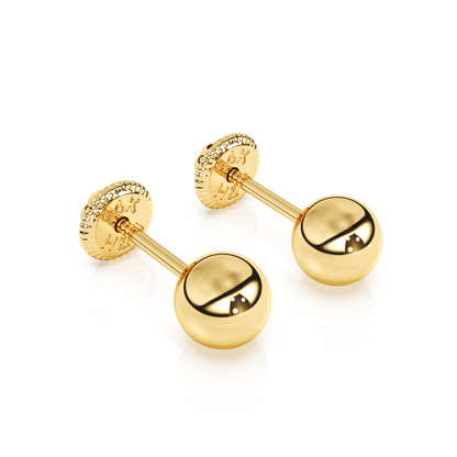 4mm Classic Round Stud Earrings - Solid 14K Gold, Screw Back, for Babies & Children