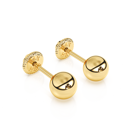 4mm Classic Round Stud Earrings - Solid 14K Gold, Screw Back, for Babies & Children