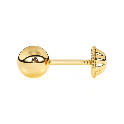 4mm Classic Round Stud Earrings - Solid 14K Gold, Screw Back, for Babies & Children