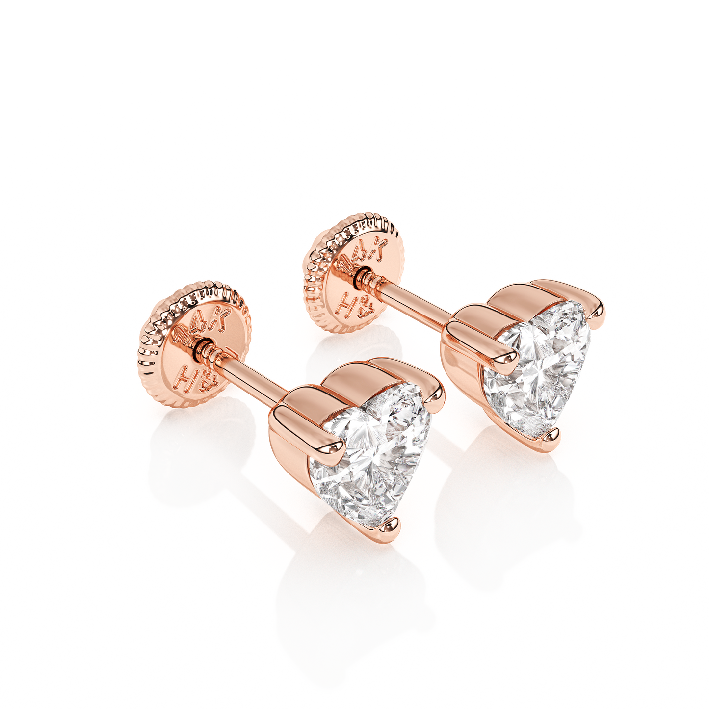 4mm Clear Heart CZ Stud Earrings - Solid 14K Rose Gold, Screw Back, for Babies & Children