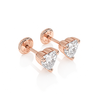 4mm Clear Heart CZ Stud Earrings - Solid 14K Rose Gold, Screw Back, for Babies & Children