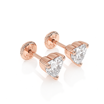 4mm Clear Heart CZ Stud Earrings - Solid 14K Rose Gold, Screw Back, for Babies & Children