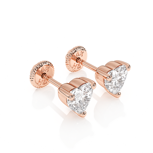 4mm Clear Heart CZ Stud Earrings - Solid 14K Rose Gold, Screw Back, for Babies & Children