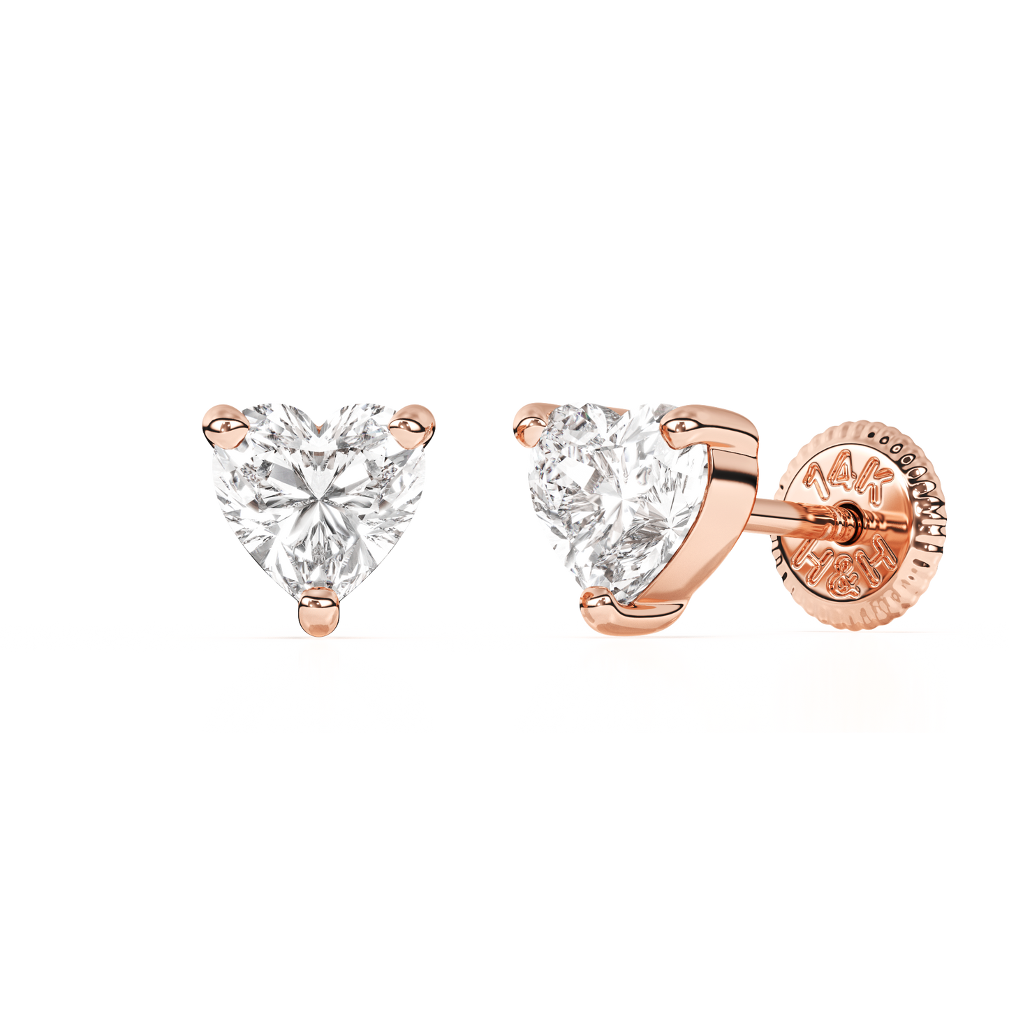 4mm Clear Heart CZ Stud Earrings - Solid 14K Rose Gold, Screw Back, for Babies & Children