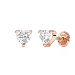 4mm Clear Heart CZ Stud Earrings - Solid 14K Rose Gold, Screw Back, for Babies & Children