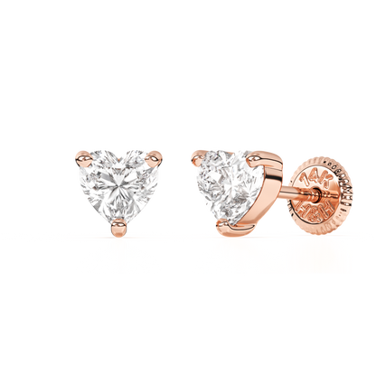 4mm Clear Heart CZ Stud Earrings - Solid 14K Rose Gold, Screw Back, for Babies & Children