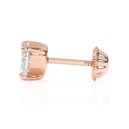 4mm Clear Heart CZ Stud Earrings - Solid 14K Rose Gold, Screw Back, for Babies & Children