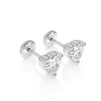 4mm Clear Heart CZ Stud Earrings - Solid 14K White Gold, Screw Back, for Babies & Children